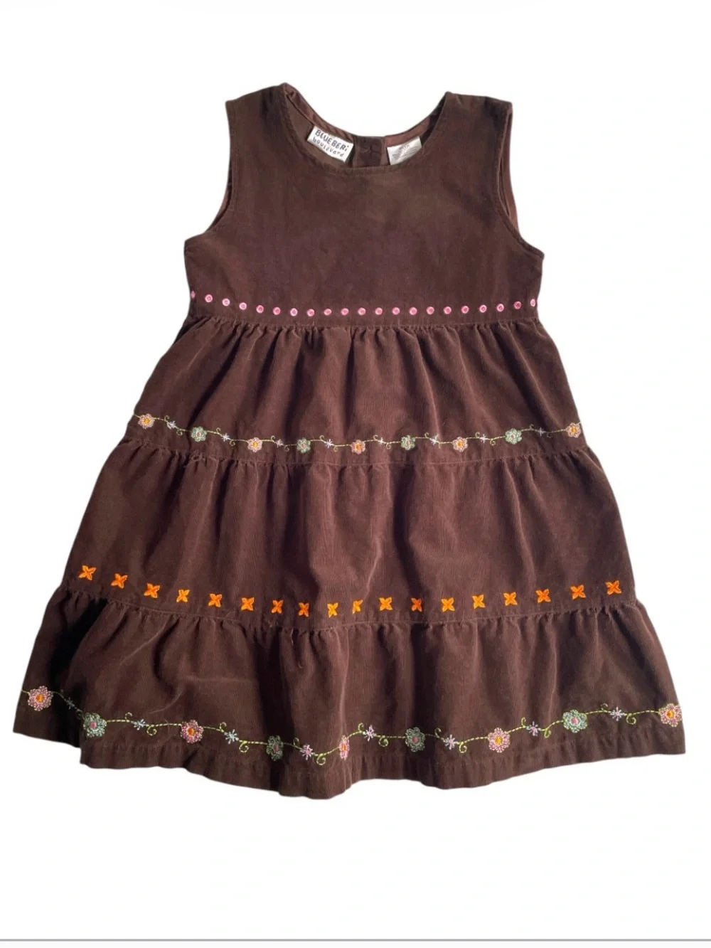 VINTAGE Y2K BLUEBERI BOULEVARD Dress Skirt Embroidered Corduroy Floral Cotton